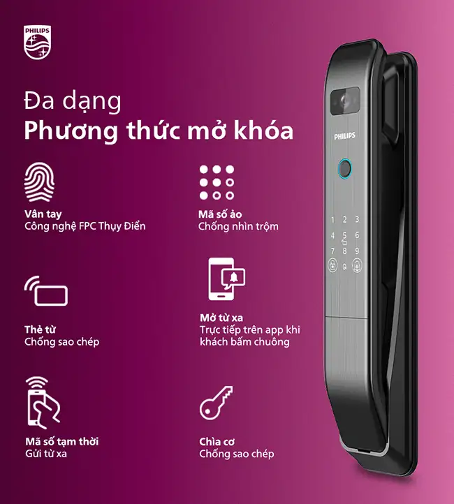 Khóa vân tay cửa gỗ cao cấp PHILIPS DDL303-VP